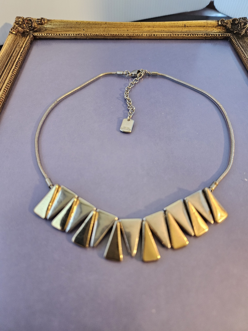 Armani Exchange Two-Tone Silver and Gold Geometric Pendant Necklace
